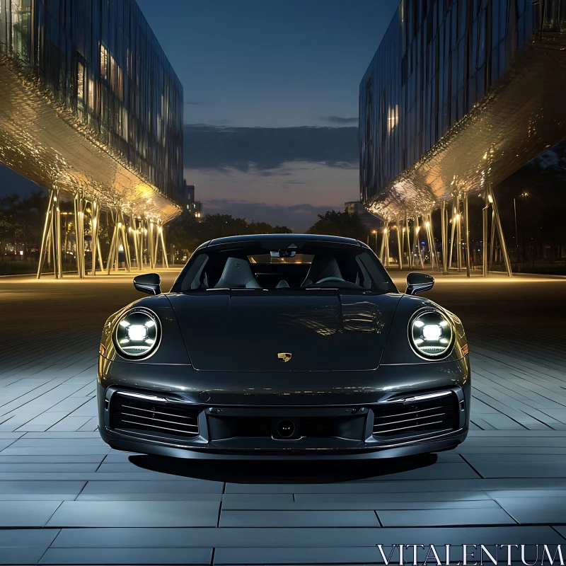 Luxury Car in Urban Night Setting AI Image