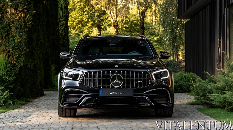 Black Mercedes SUV on Paved Driveway AI Image