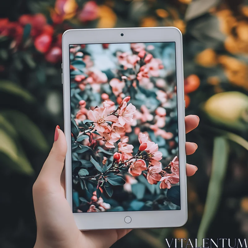 Beautiful Blossoms on Tablet Screen AI Image