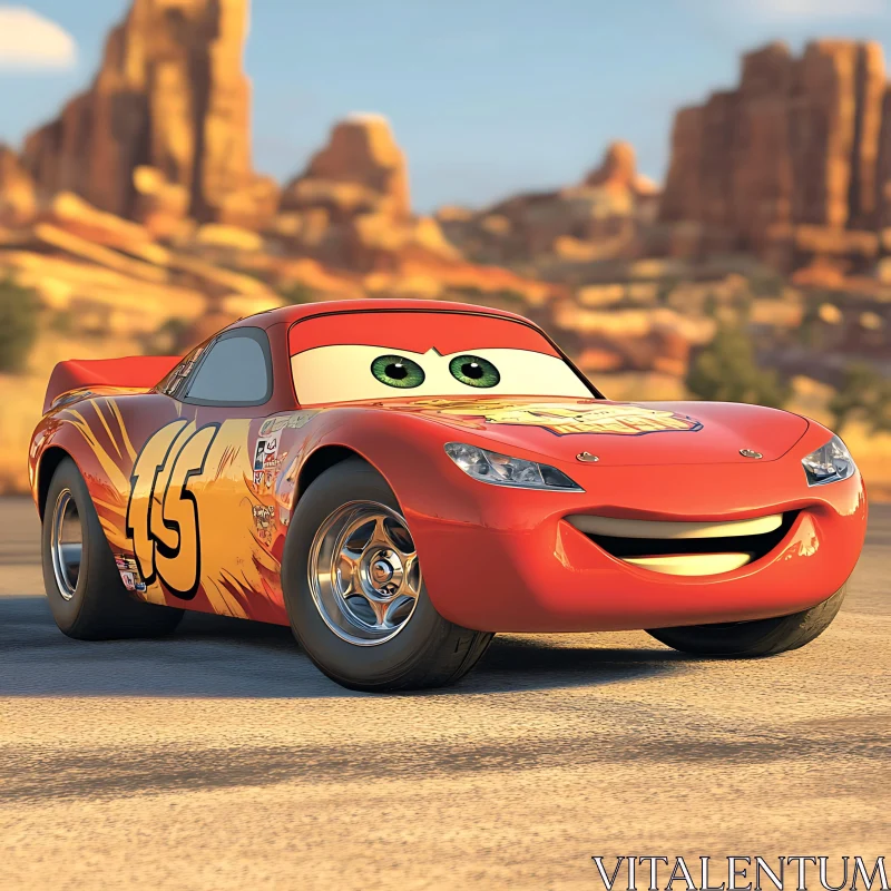 Smiling Animated Car with Desert Background AI Image