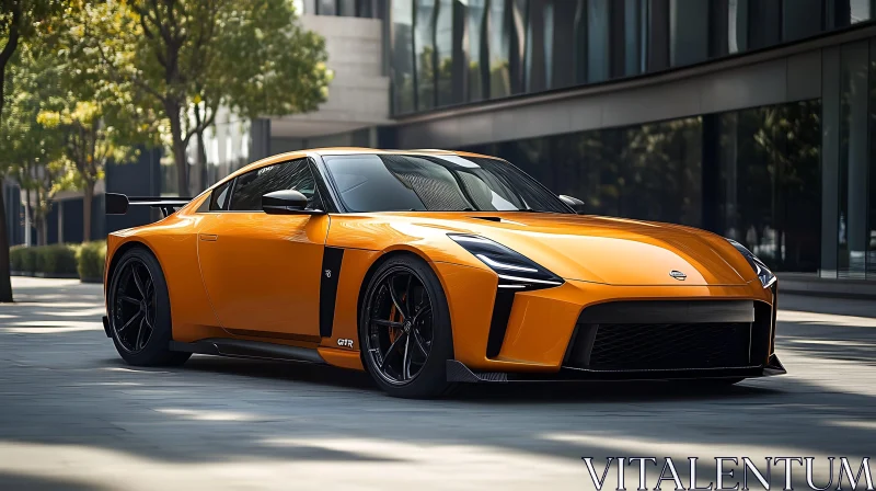 Sleek Orange Sports Car in Cityscape AI Image