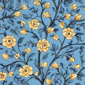 Ornate Yellow Flowers and Blue Leaves Design