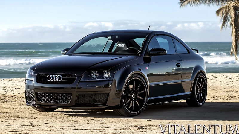 Stylish Black Car by the Sea AI Image