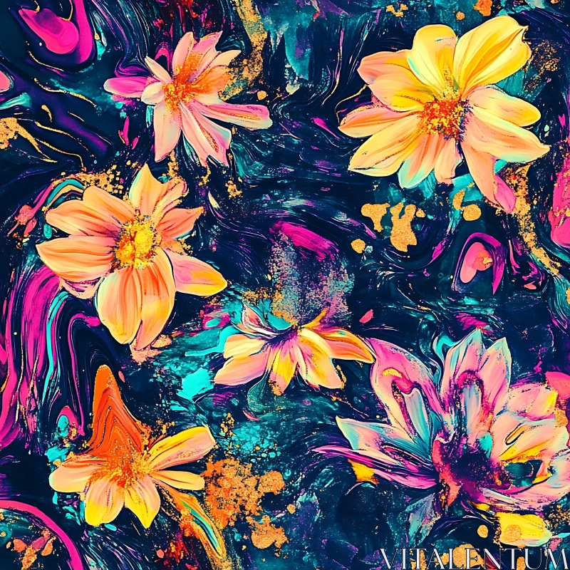 AI ART Modern Abstract Floral Painting with Vibrant Colors