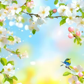 Peaceful Spring Blossoms with Bird