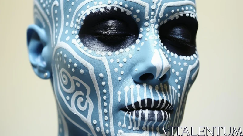 Captivating Mixed Media Art: Woman's Body with Light Blue Face Paint AI Image