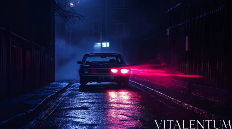 Atmospheric Night Street with Classic Car AI Image