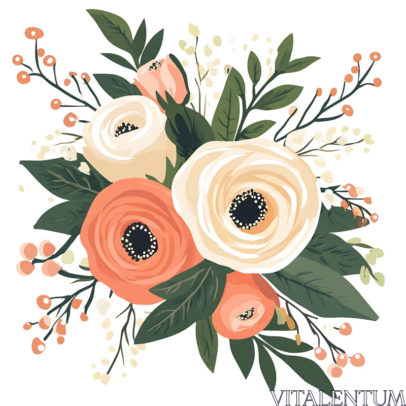 Elegant Flower Arrangement Illustration AI Image