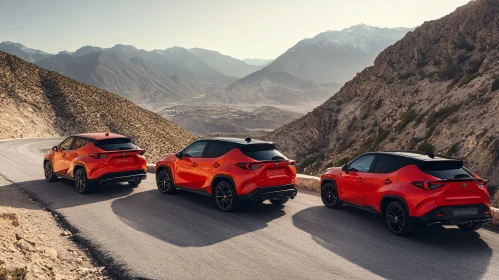 Stylish Red SUVs on Winding Mountain Path