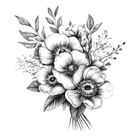 Detailed Botanical Flower Bouquet Sketch