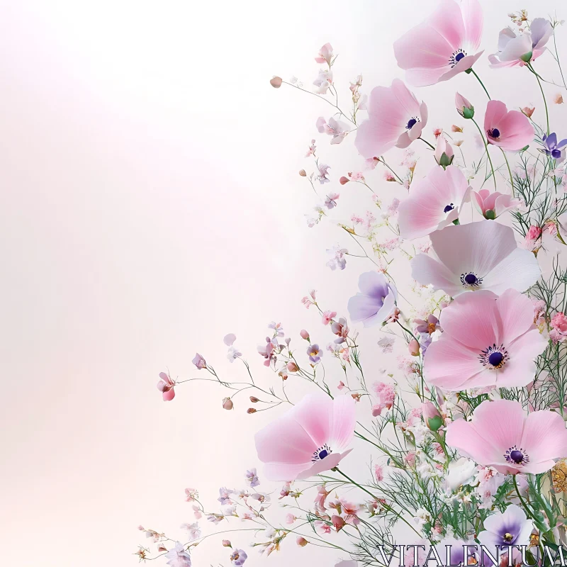 Delicate Pink Blossoms with Soft Pastel Background AI Image