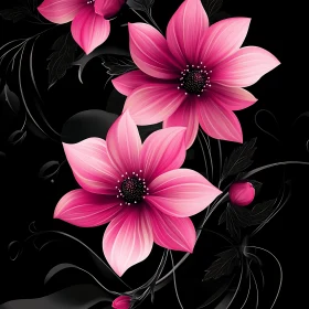 Elegant Pink Blossoms on Black Canvas