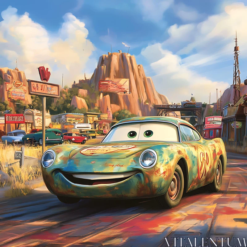 Classic Car Character in Lively Radiator Springs AI Image