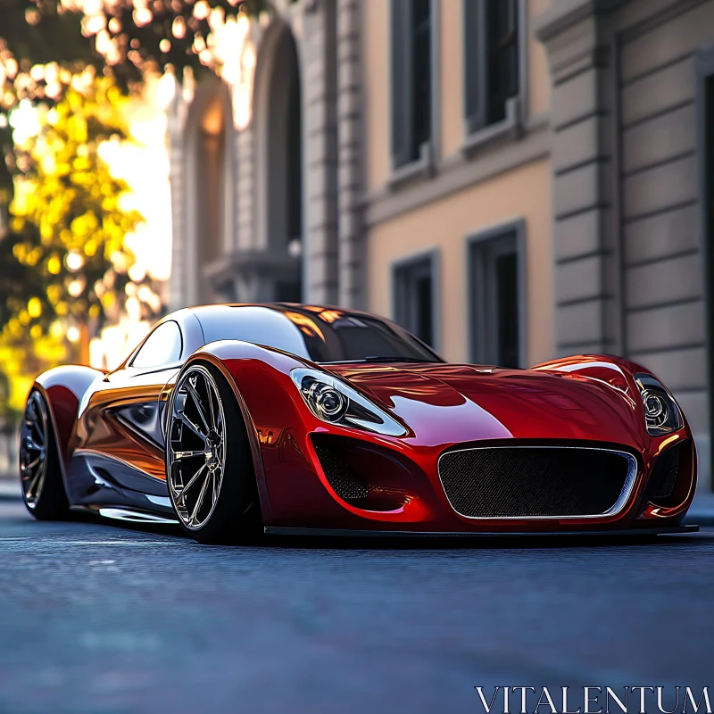 Modern Red Sports Car in the City AI Image