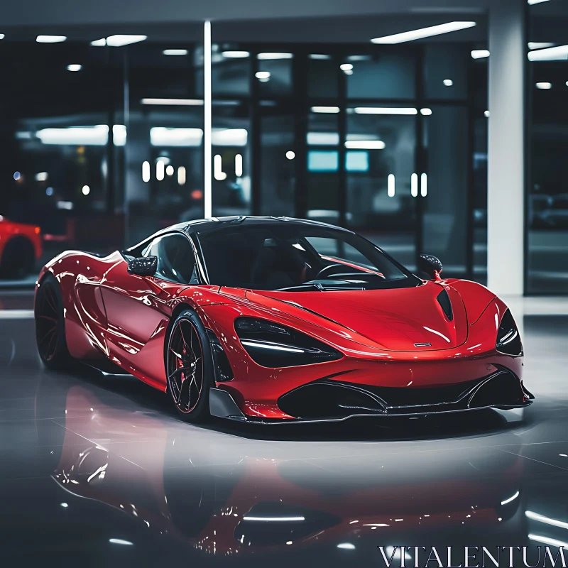 Luxury Red Supercar Display AI Image