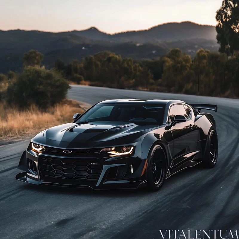 AI ART High Performance Black Car in Motion at Dusk