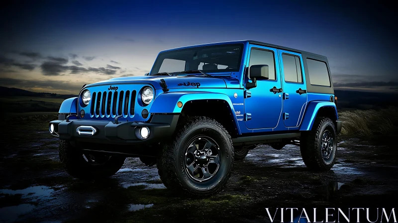 Jeep Wrangler at Dusk in Outdoor Landscape AI Image