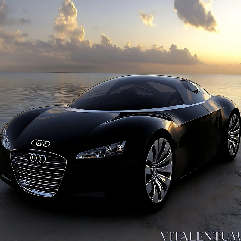 Luxurious Black Car Design at Sunset AI Image