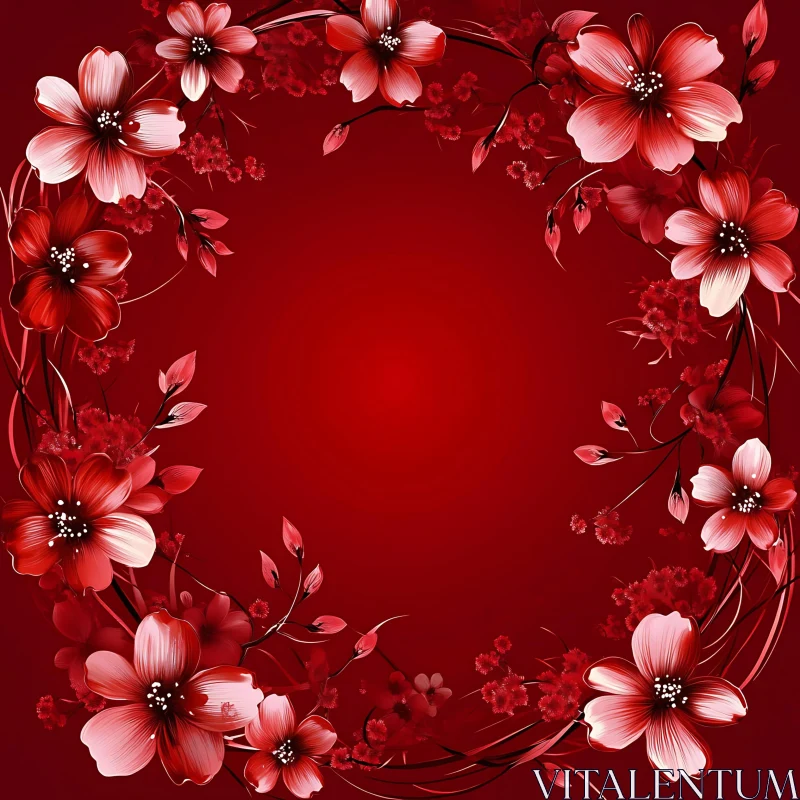 AI ART Graceful Blossom Frame with Red and White Flowers