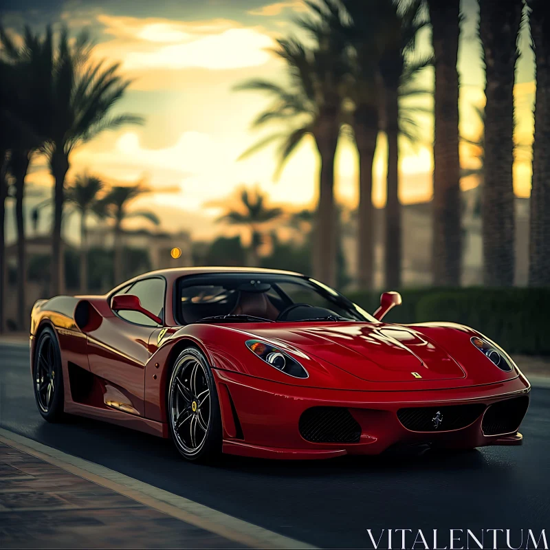 Luxury Red Exotic Car at Dusk AI Image