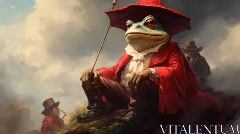 Medievalist Style Frog with Red Hat - Detailed and Charming Artwork AI Image
