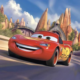 Cheerful Animated Car Racing in Scenic Landscape