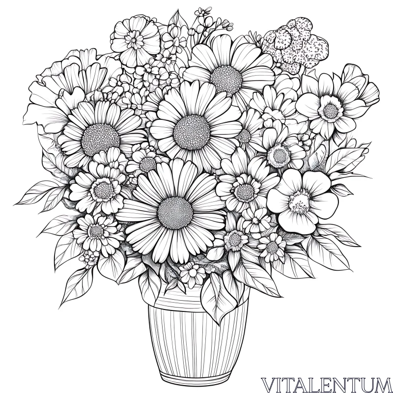 Intricate Floral Bouquet Line Art AI Image