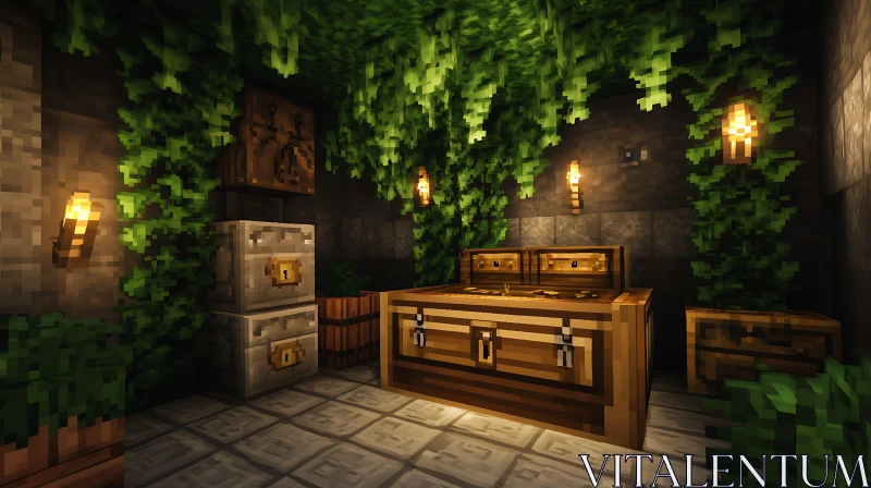 Minecraft Rustic Interior Design with Lush Vines AI Image