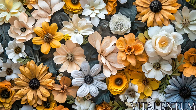 Artful Floral Arrangement in Yellow and White AI Image