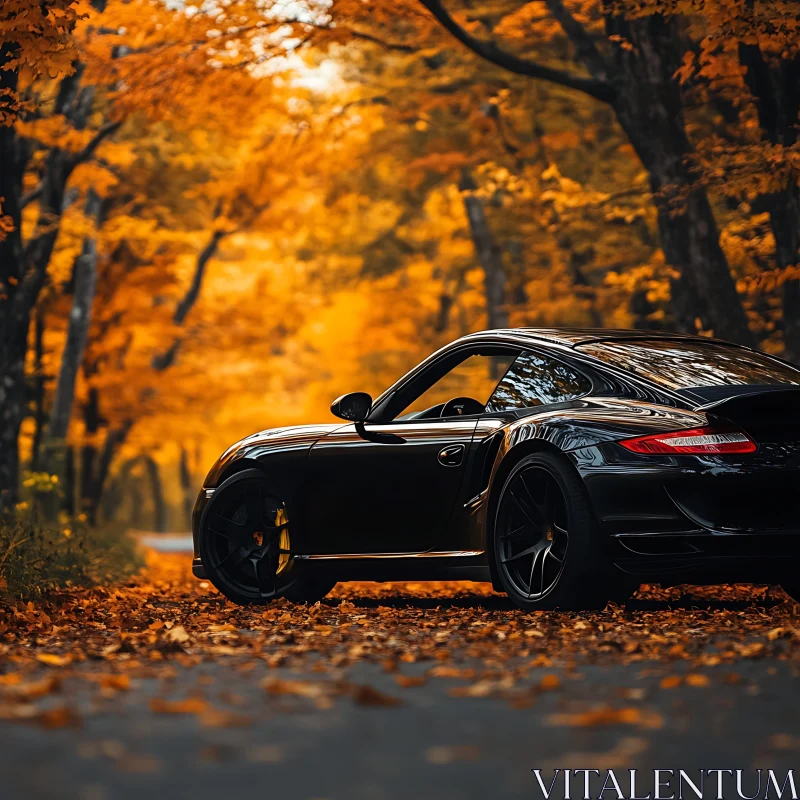 Luxury Car Amid Vibrant Fall Foliage AI Image