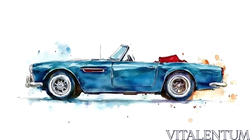 Artistic Blue Vintage Convertible Car AI Image