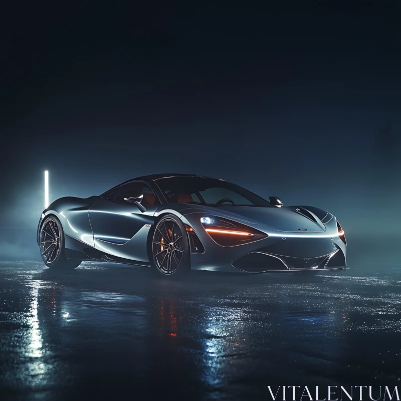 Modern Sports Car Under Neon Light AI Image