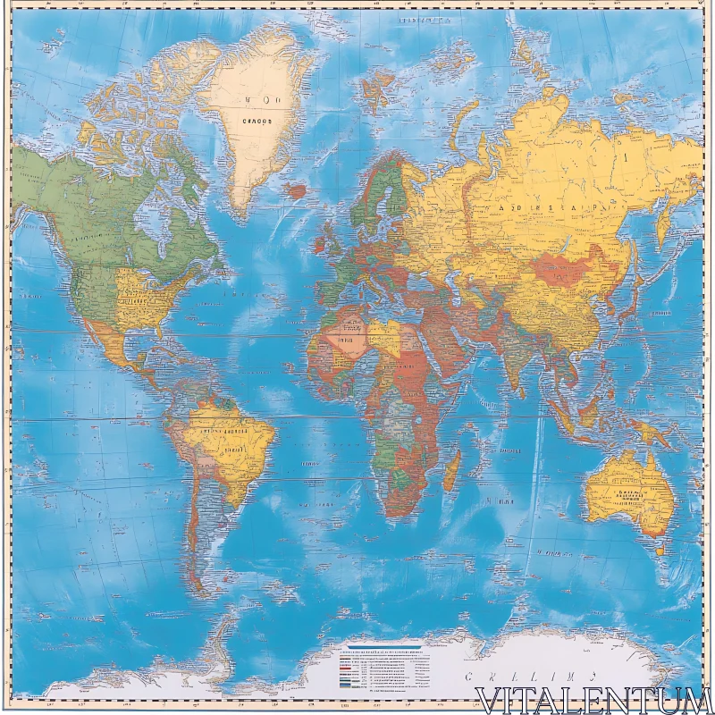 Comprehensive World Map Showing Countries and Water Bodies AI Image