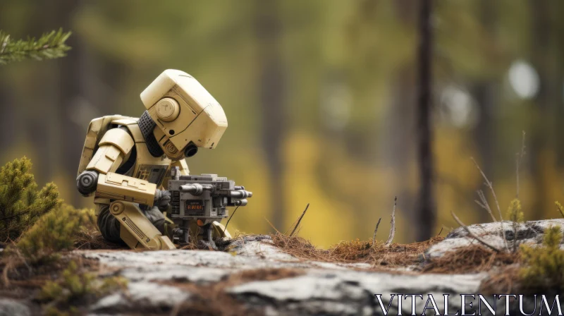 AI ART Nature's Guardian: A Miniature Combat Robot in the Wilderness