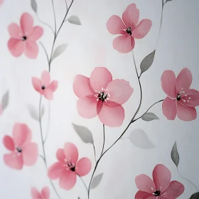 Delicate Pink Flowers and Green Stems on White