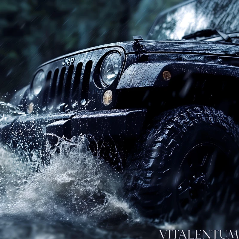 Off-Road SUV Overcoming Water Challenges AI Image