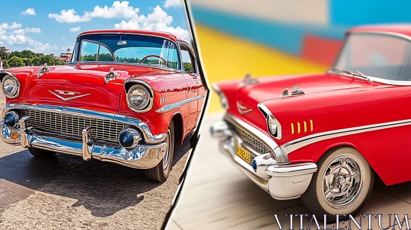 AI ART Vintage Red Car in Realistic and Styled Settings