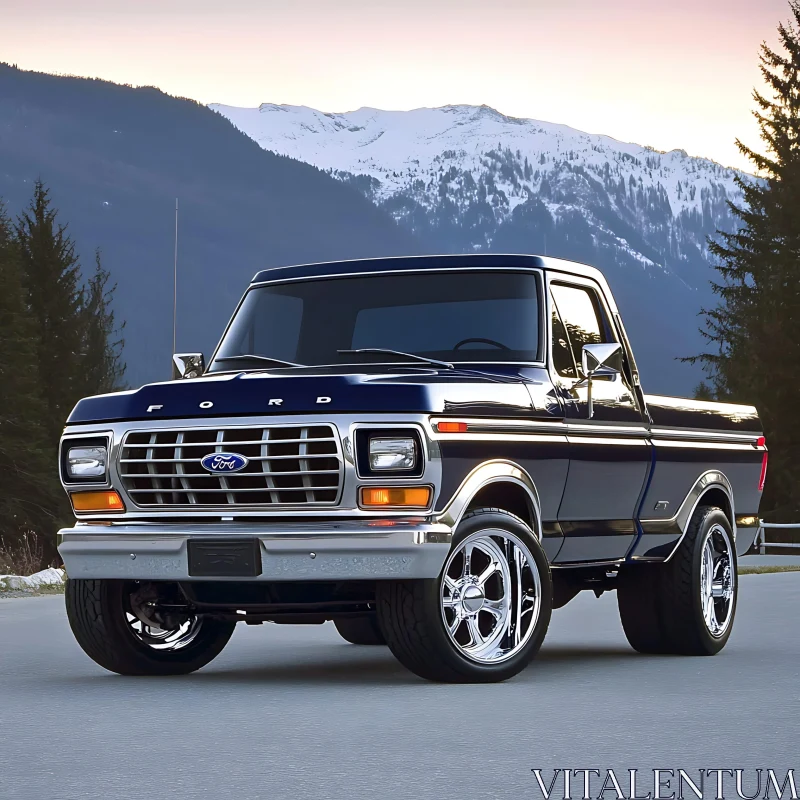 Ford Pickup Truck at Sunset in the Mountains AI Image