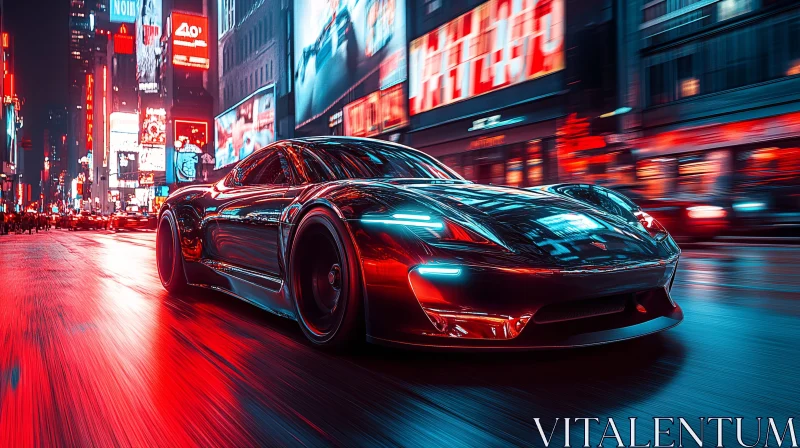 High-Speed Sports Car at Night AI Image