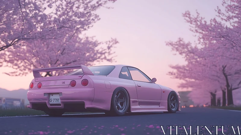 Cherry Blossoms and Stylish Pink GT-R AI Image