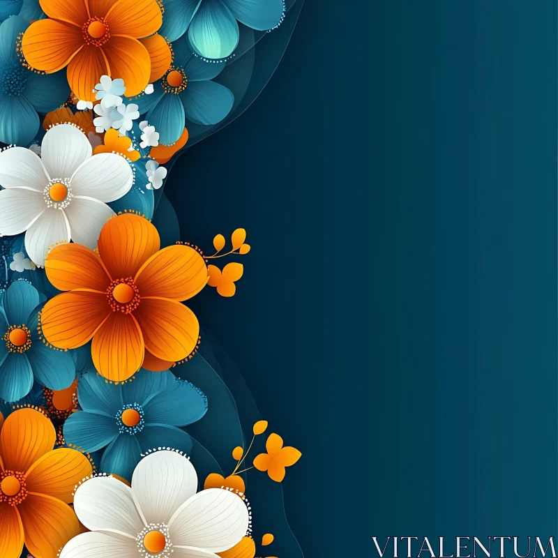 Intricate Floral Design in Orange, White, and Blue AI Image