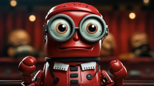 Playful Steampunk Red Robot with Glasses - Charming Characters