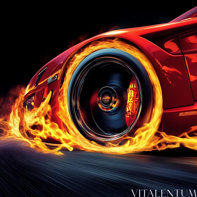 Flaming Red Sports Car Racing AI Image