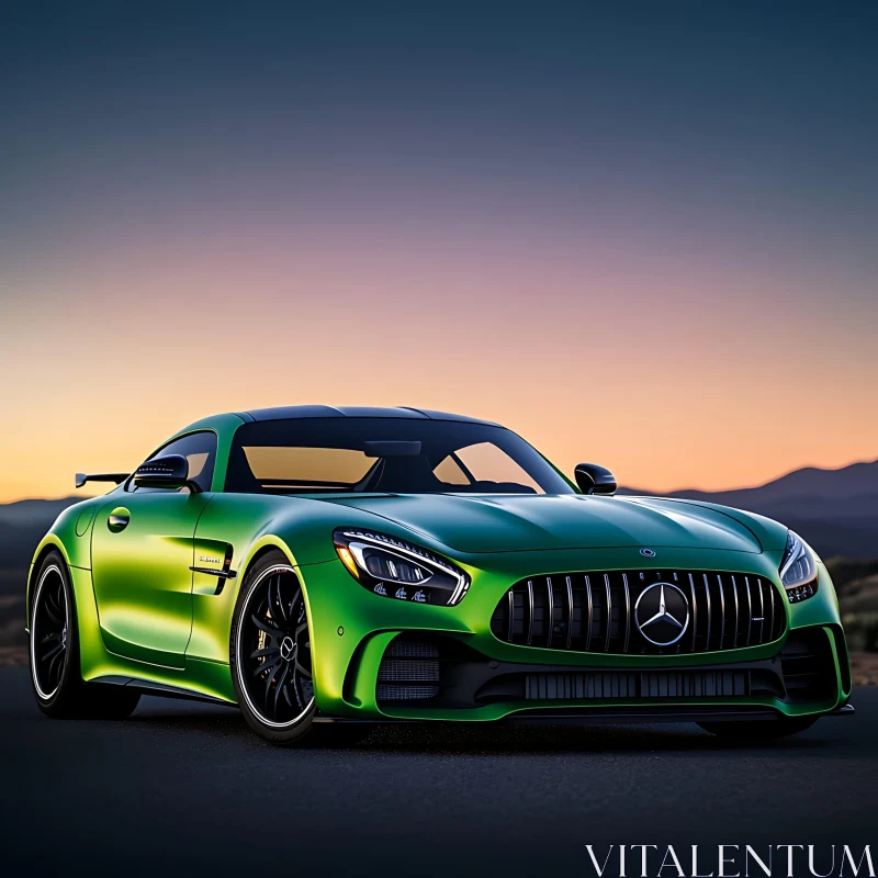 Luxurious Green Sports Car in Scenic Sunset AI Image