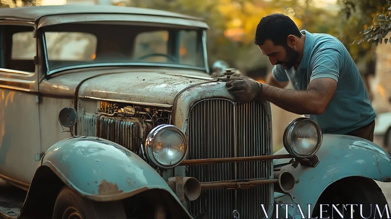 A Man's Passion for Restoring Antique Cars AI Image