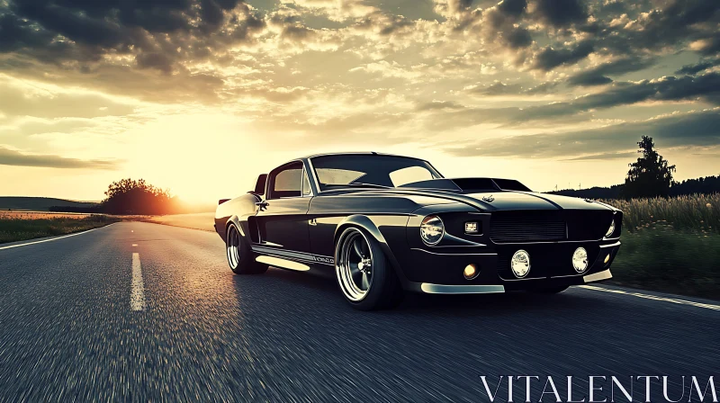 Vintage Muscle Car in Evening Light AI Image