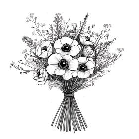 Intricate Line Art Flower Bouquet