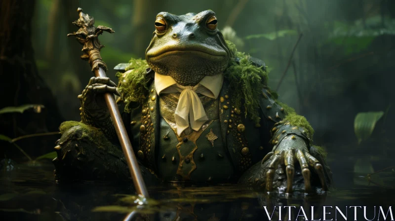 Frog in Rococo-Styled Clothing with Sword - A Fantastical Art Piece AI Image