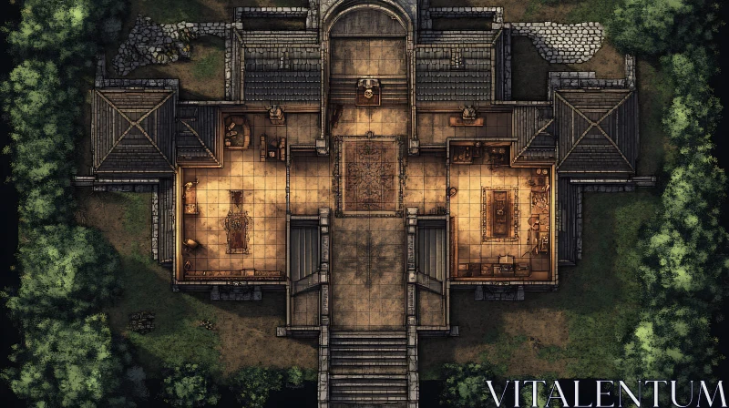 Historical Mansion Layout with Detailed Furnishings AI Image