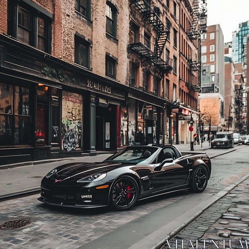 Sleek Black Car in Cityscape AI Image